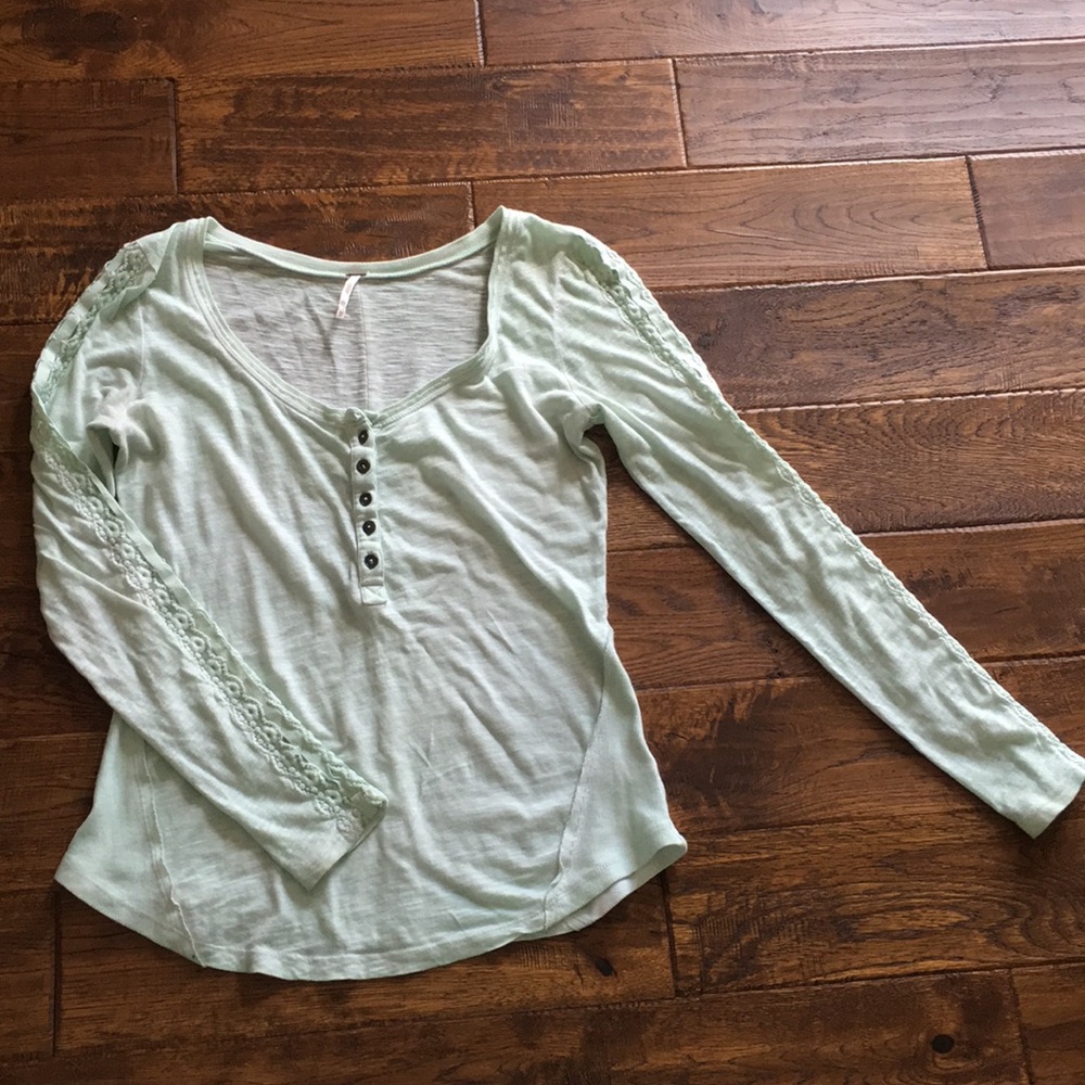 Free People mint blue long sleeve top